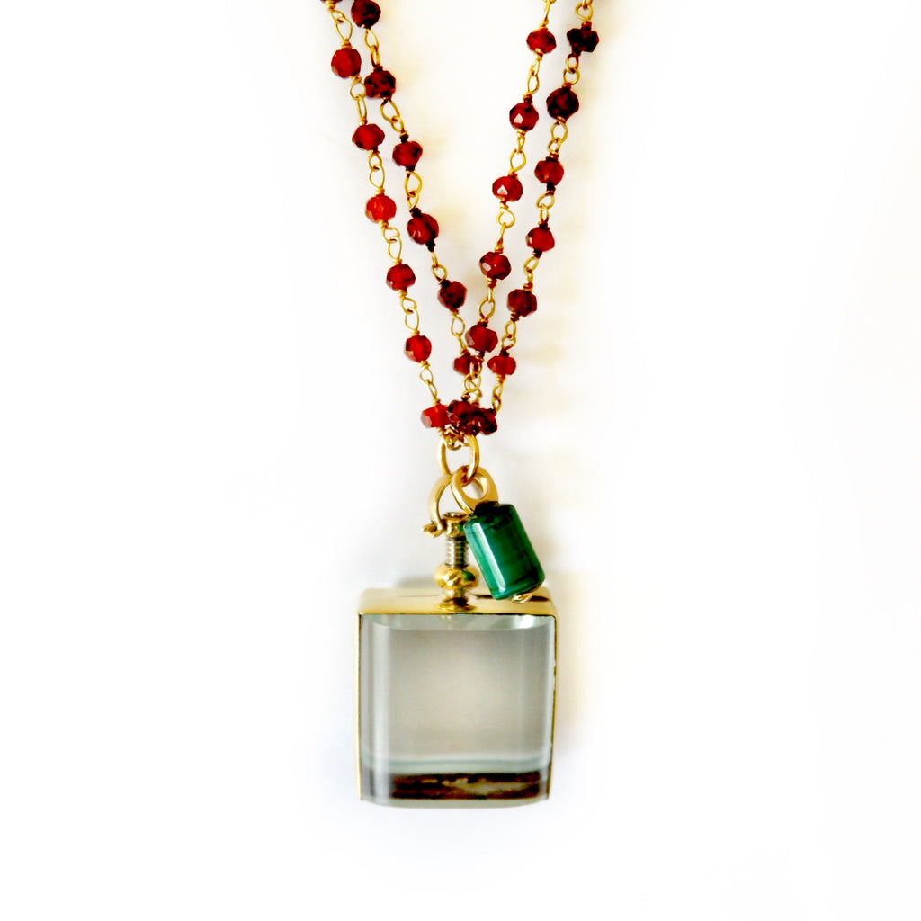 garnet and vintage locket necklace