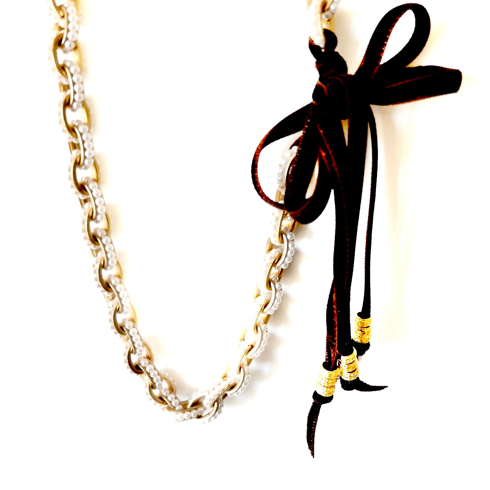 chunky metal and pearl chain necklace