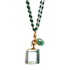 vintage square glass locket green onyx necklace