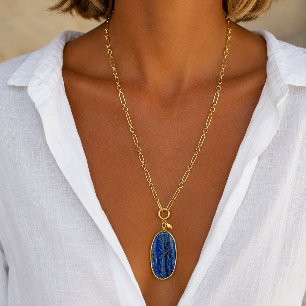 lapis lazuli x vintage chain necklace