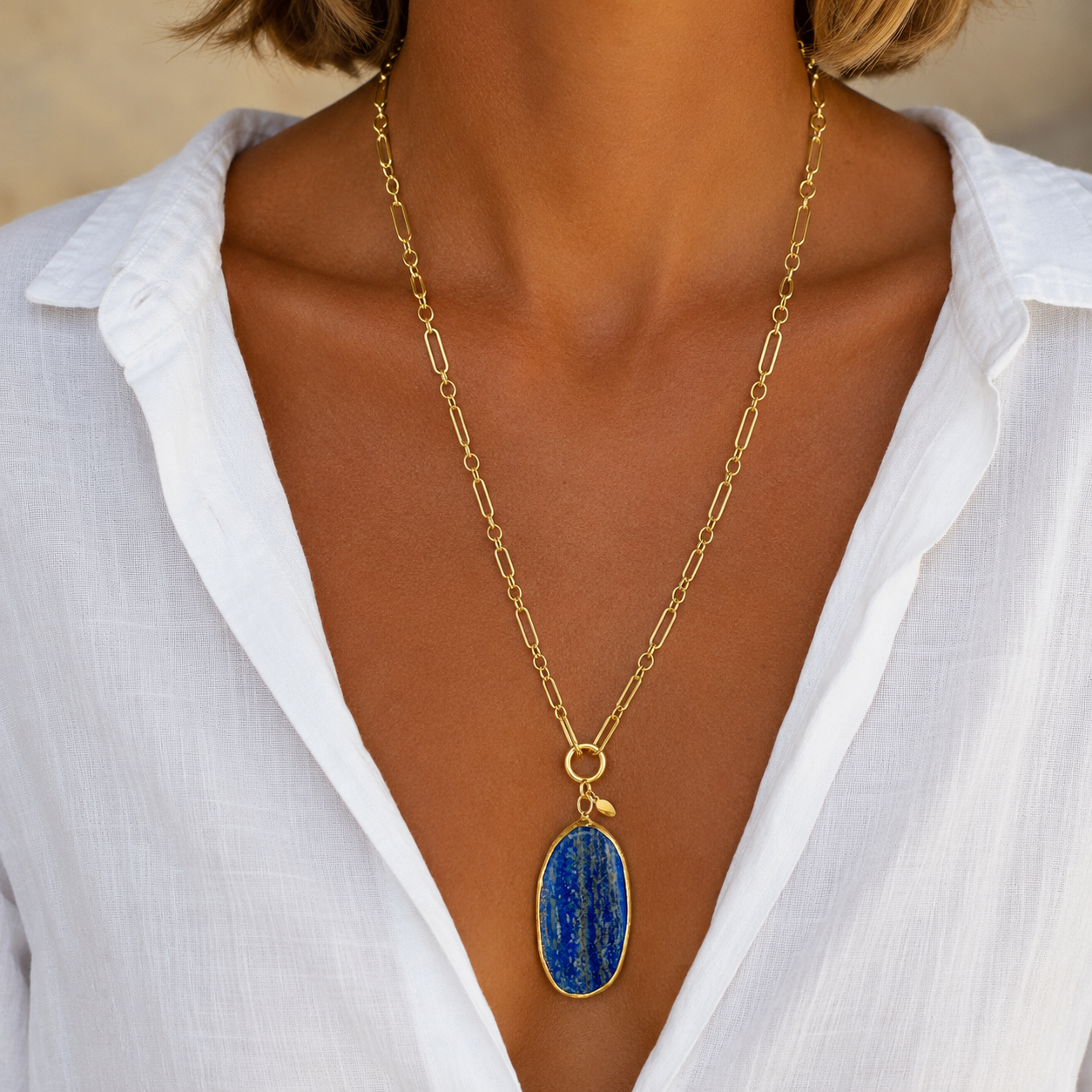 lapis lazuli x vintage chain necklace