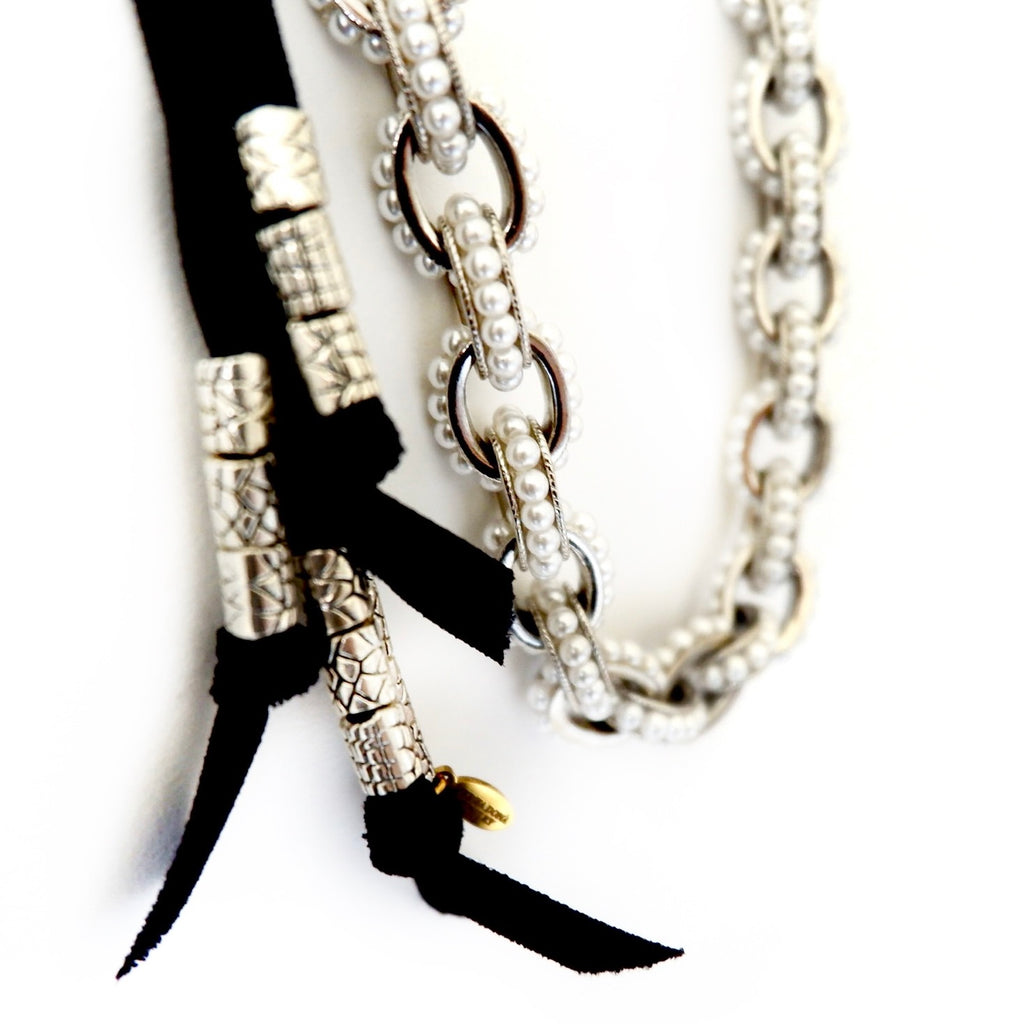 chunky metal and pearl chain necklace