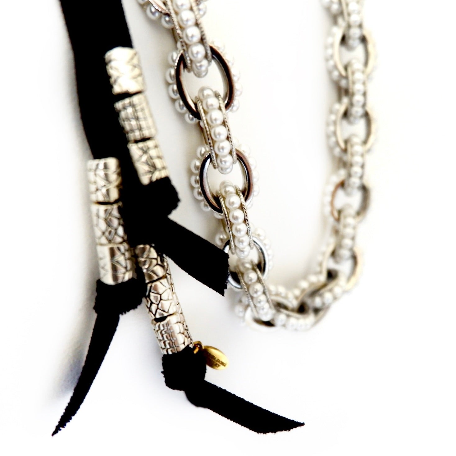 chunky metal and pearl chain necklace