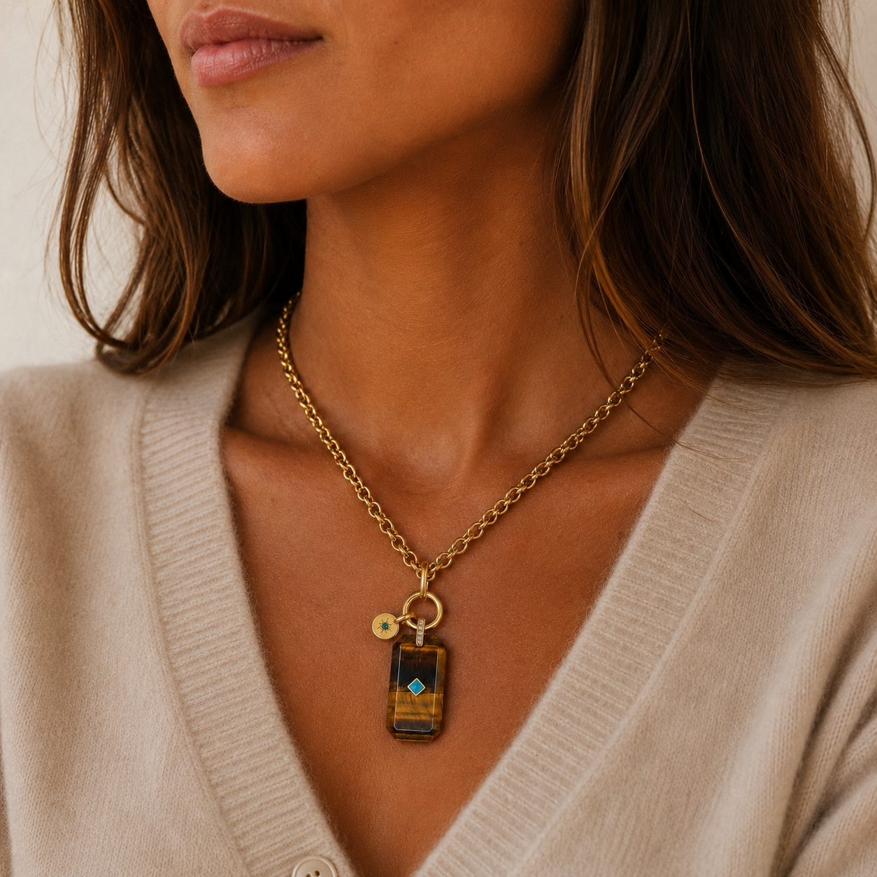 tigers eye x vintage chain necklace