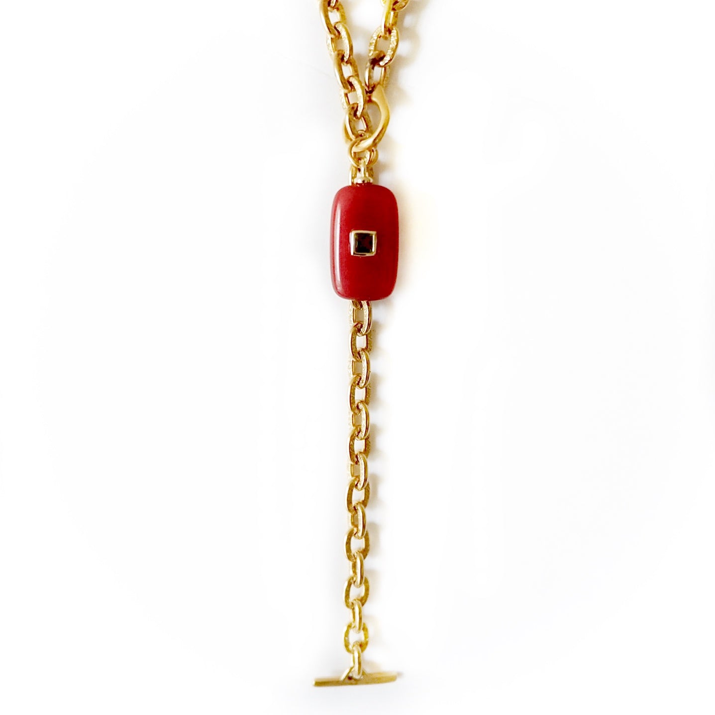 oblong carnelian and vintage chain necklace