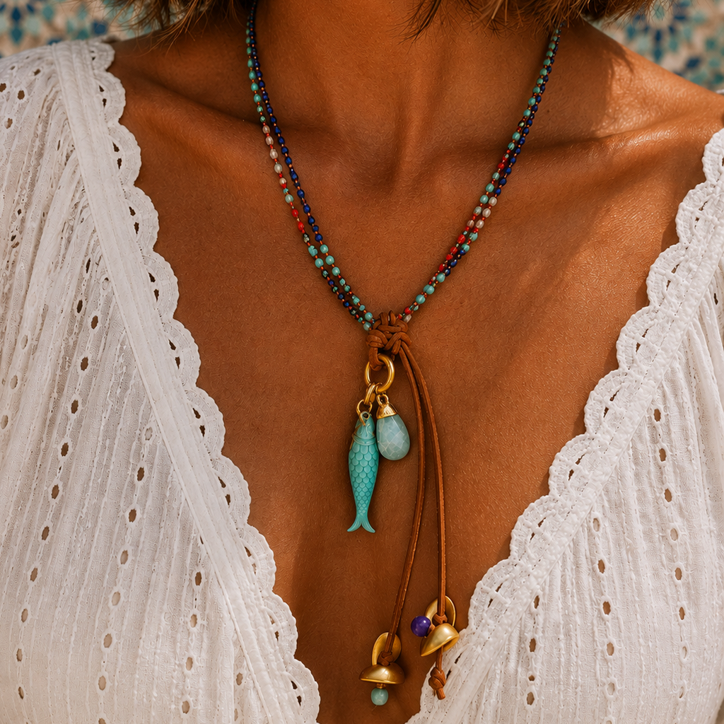 rainbow gems x fish necklace
