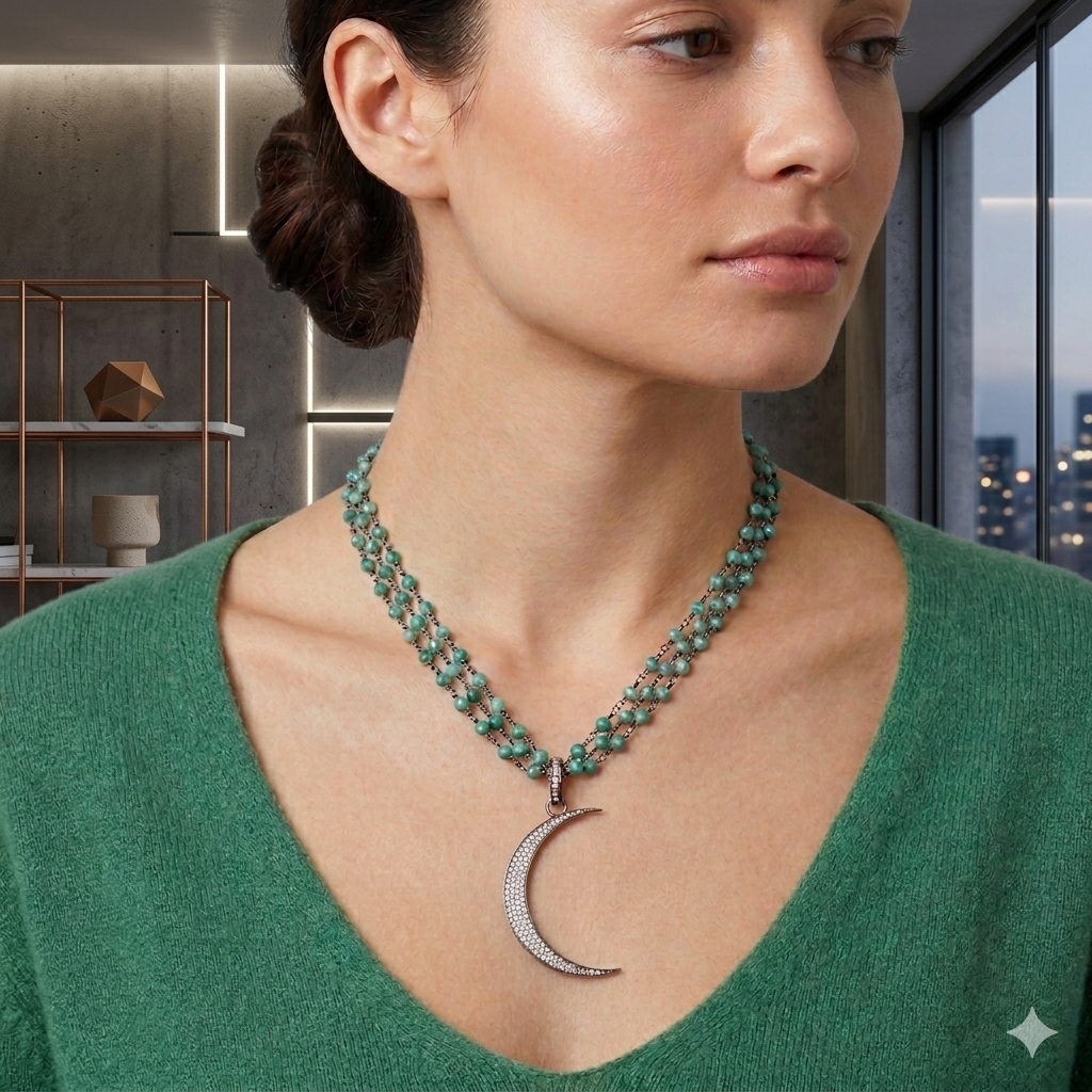 pave diamond moon necklace