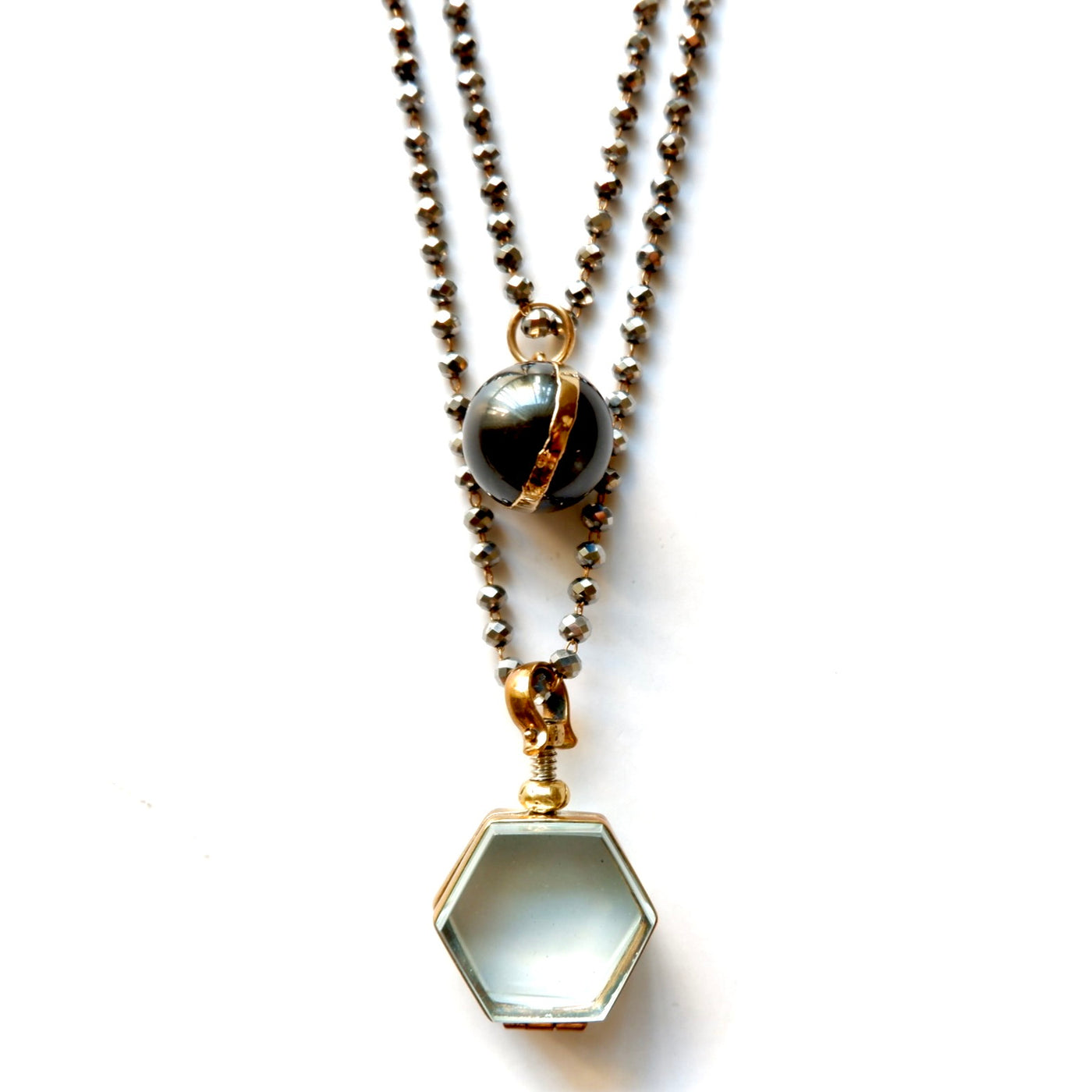vintage locket pearl pyrite necklace