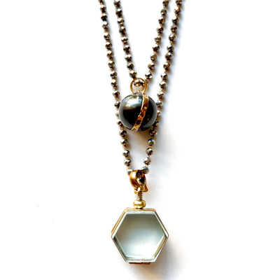 vintage locket pearl pyrite necklace