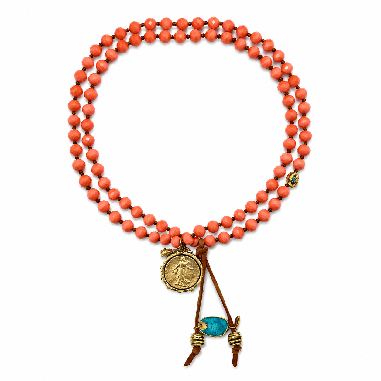 vintage coin x coral beads necklace