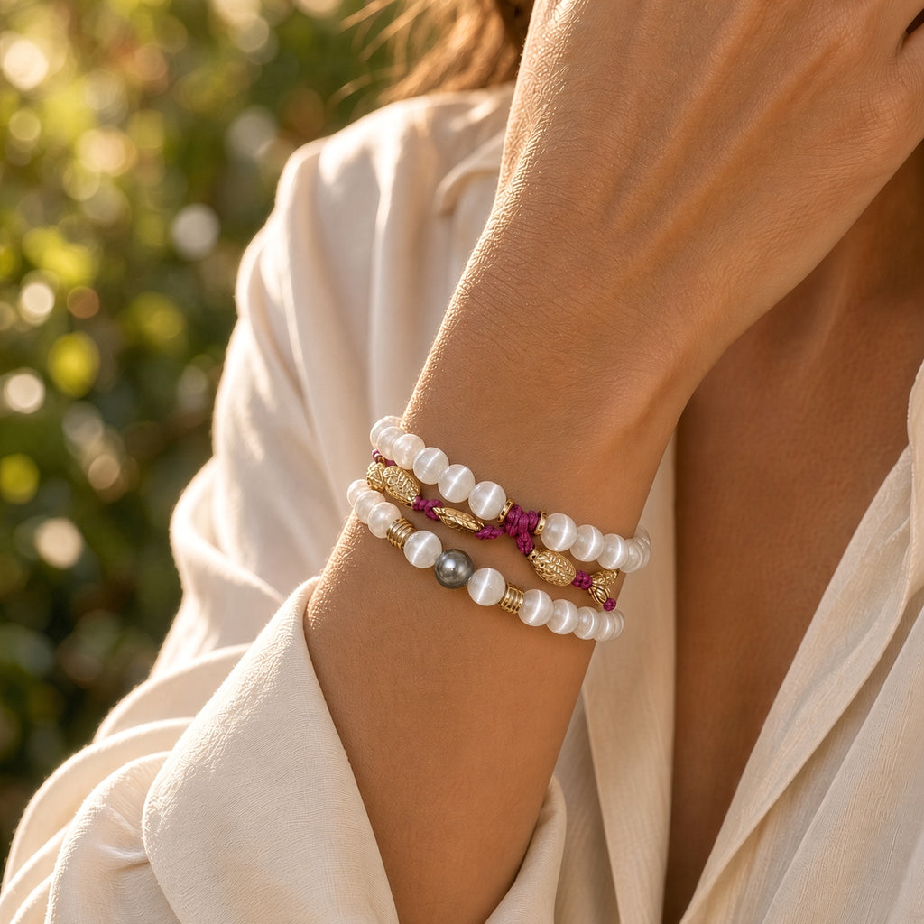 White tigers eye twin set bracelets