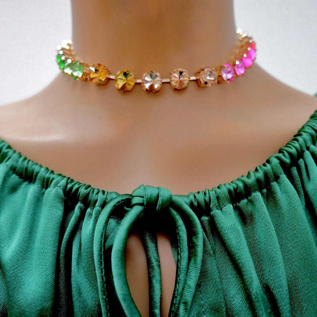 chunky rainbow crystal choker necklace