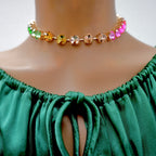 chunky rainbow crystal choker necklace