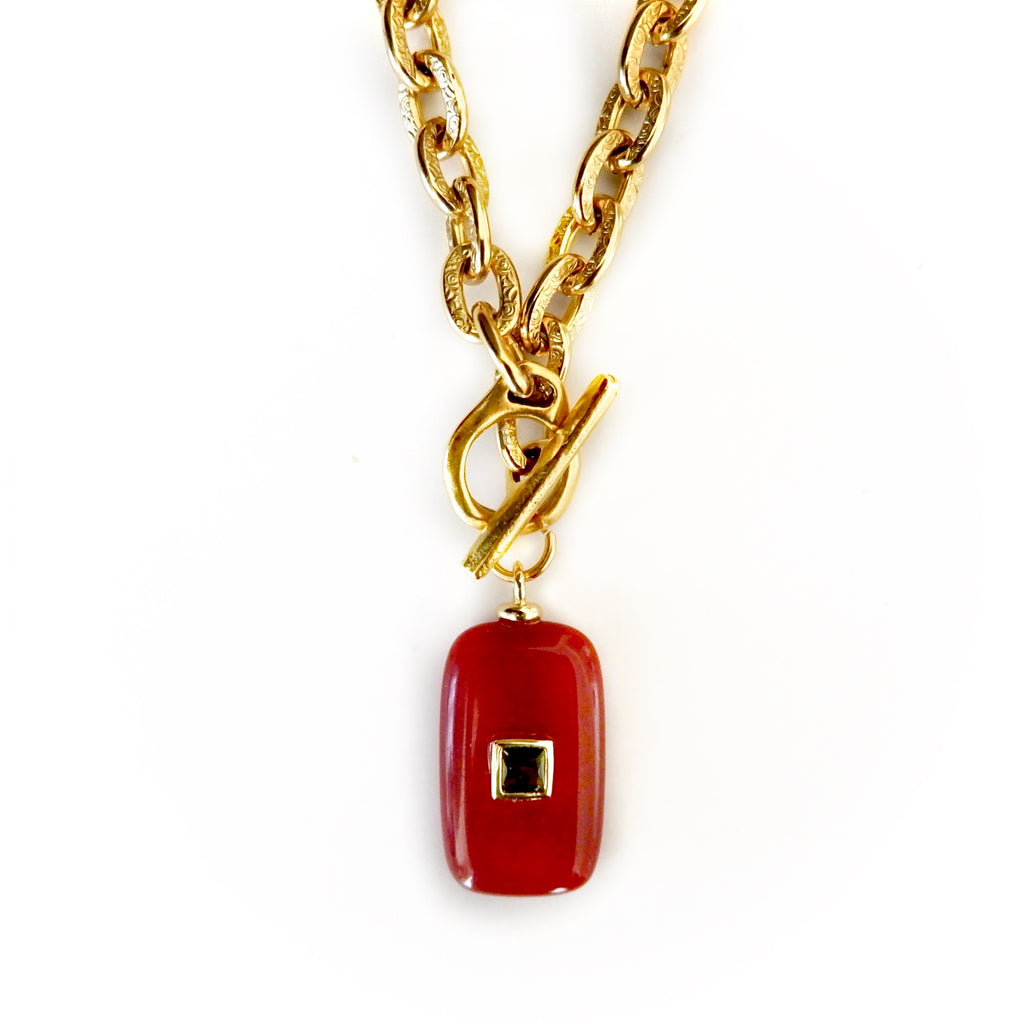 oblong carnelian and vintage chain necklace