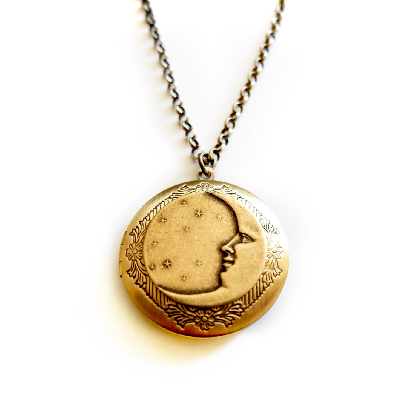 vintage moon face locket necklace