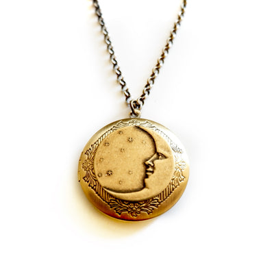 vintage moon face locket necklace