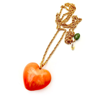 orange puffy heart pendant necklace