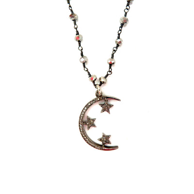 pave diamond moon & stars necklace