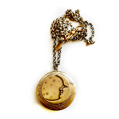 vintage moon face locket necklace