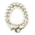 pearl and pave diamond emerald clasp necklace