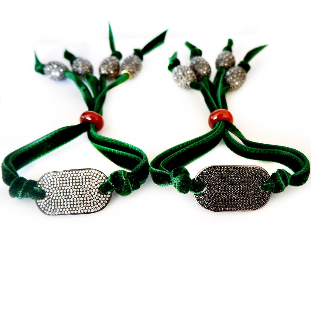 silk velvet luxe crystal tab bracelet