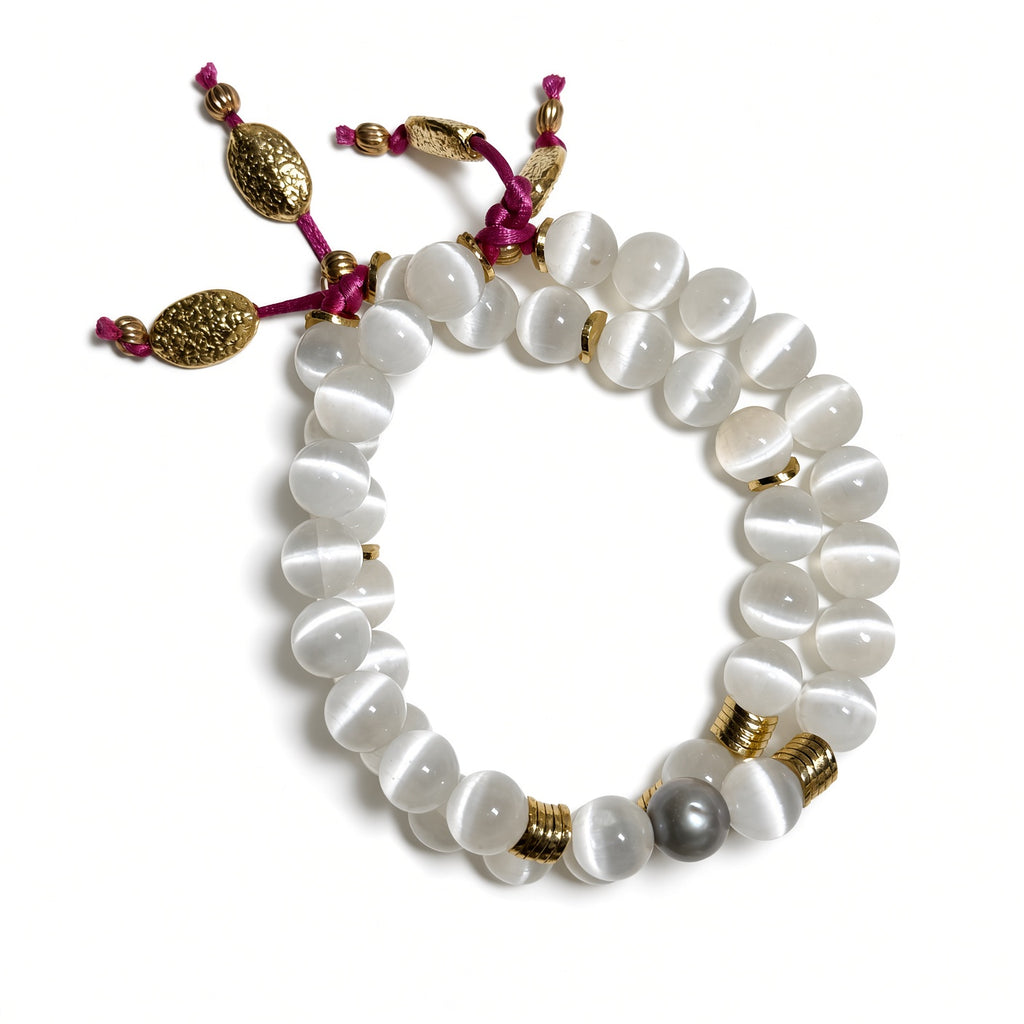 White tigers eye twin set bracelets