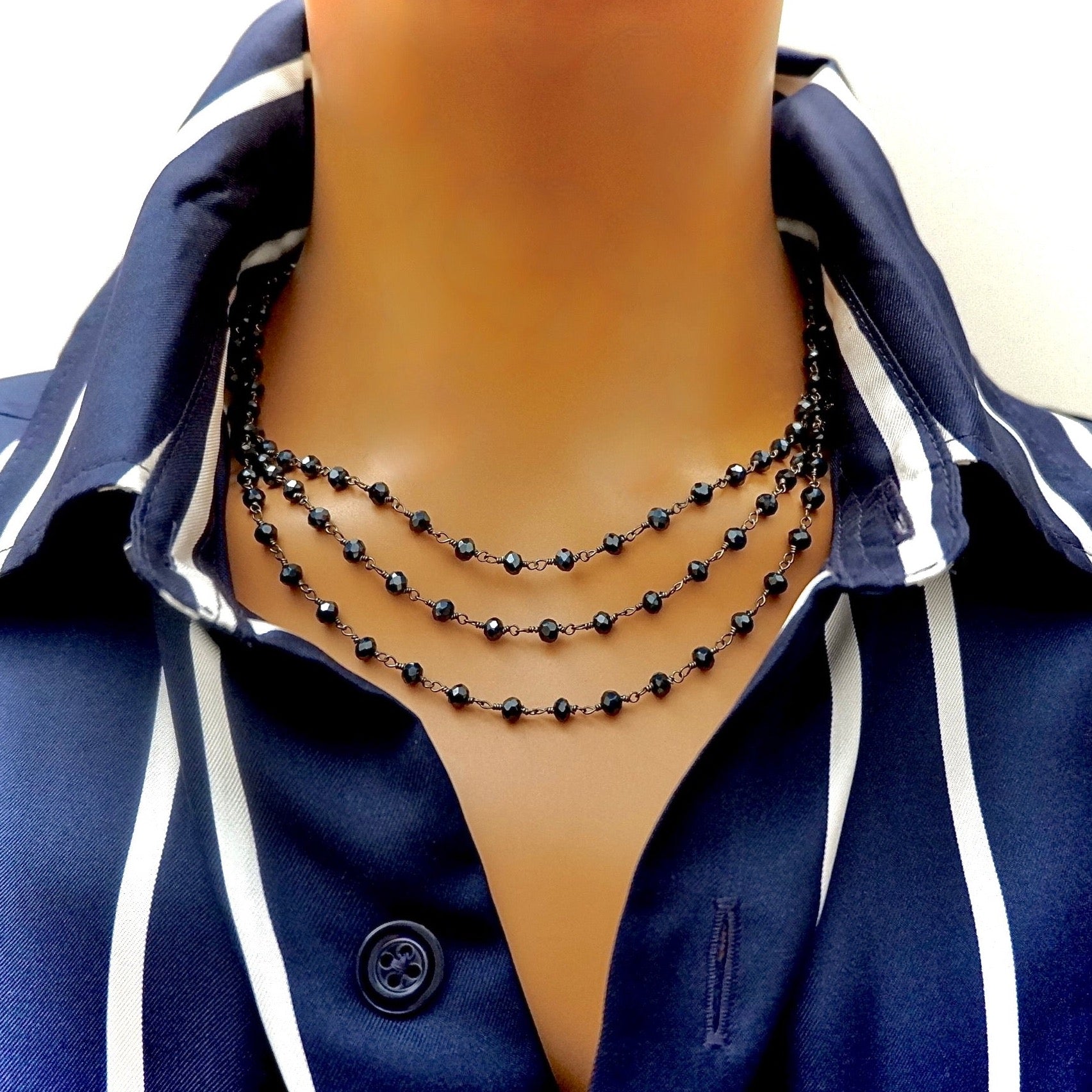 my long dainty blue pyrite necklace
