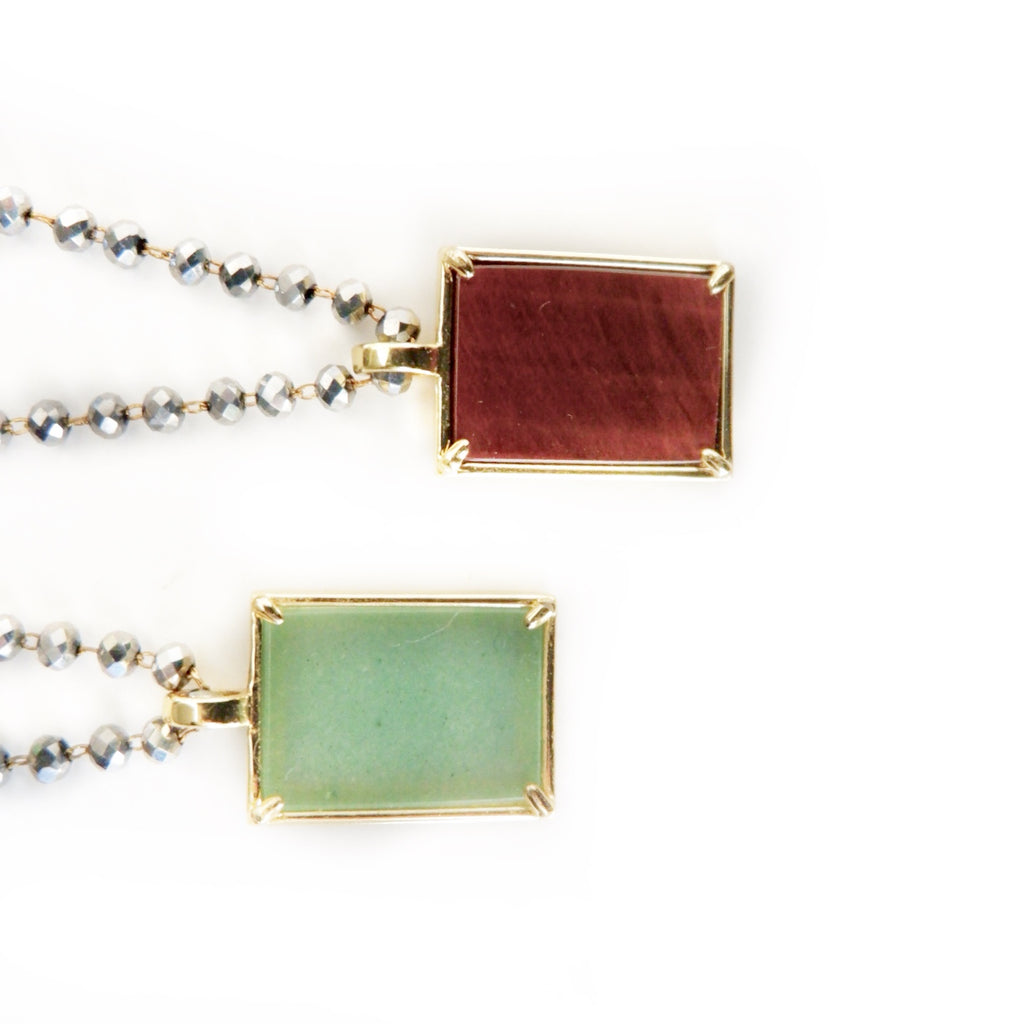 rectangle gemstone pendant necklace
