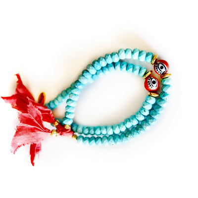 turquoise and coral evil eye bracelet