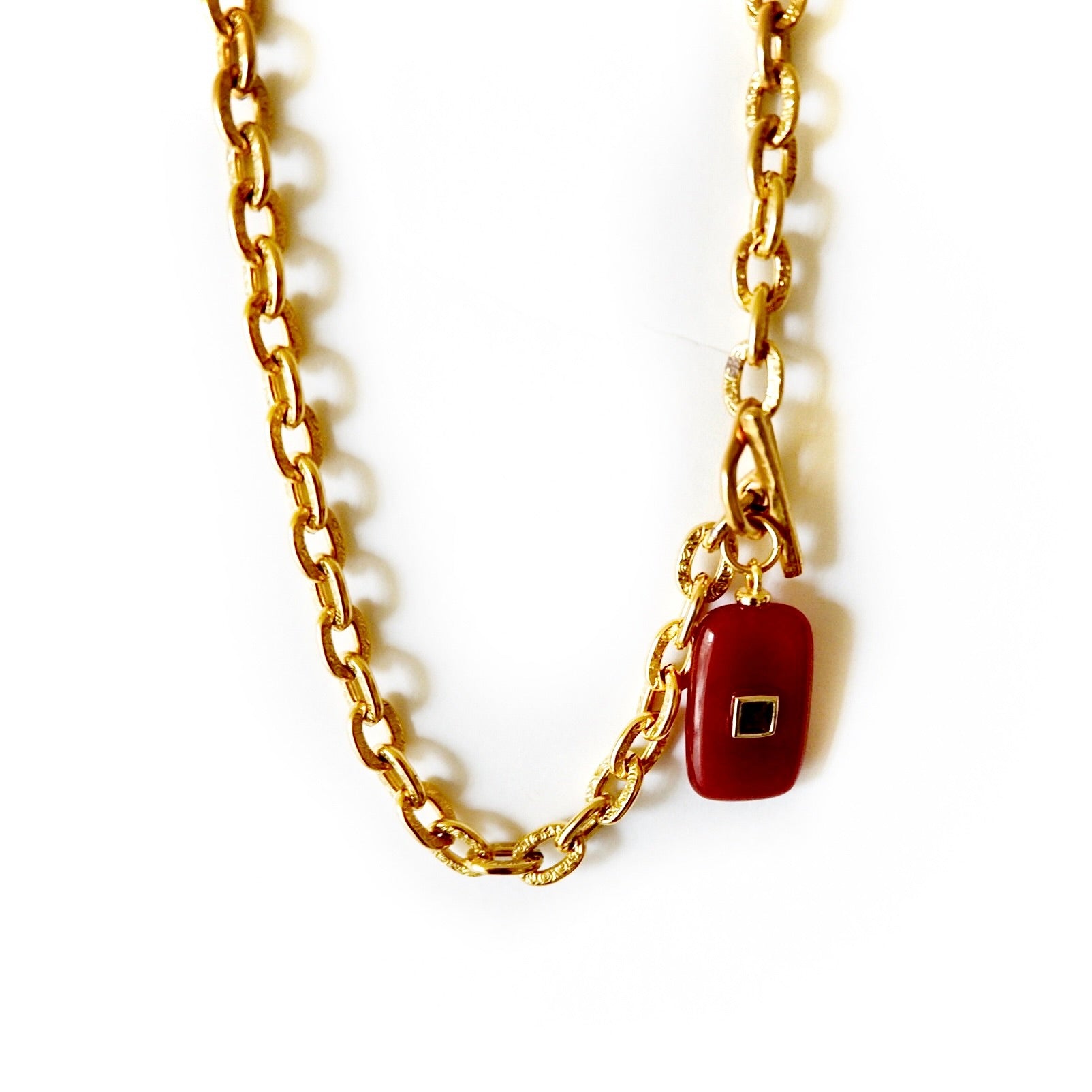 oblong carnelian and vintage chain necklace