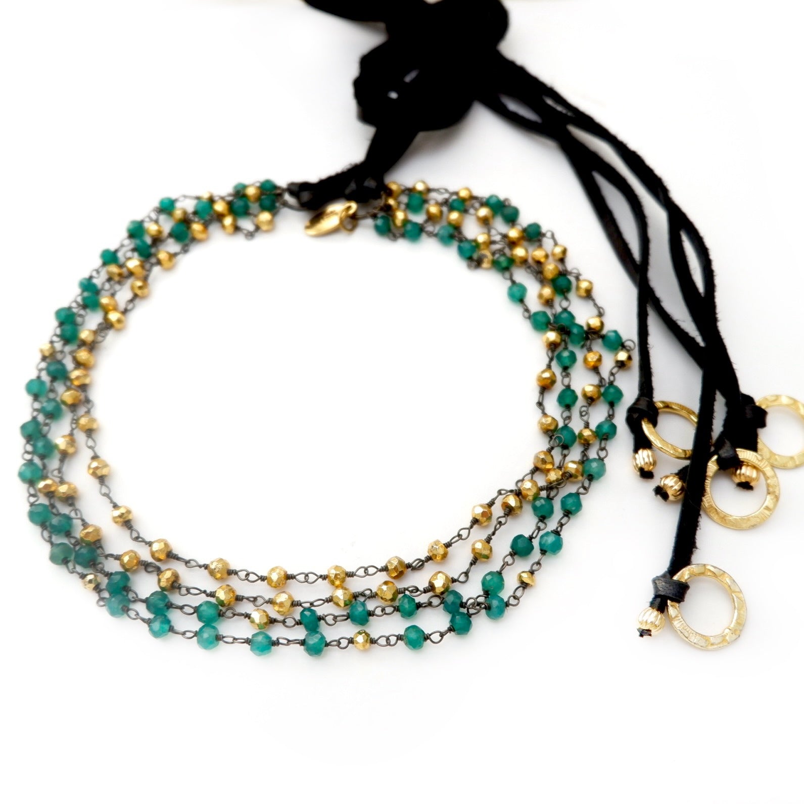 gold pyrite and green agate choker