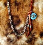 silver & leather pave diamond eye necklace