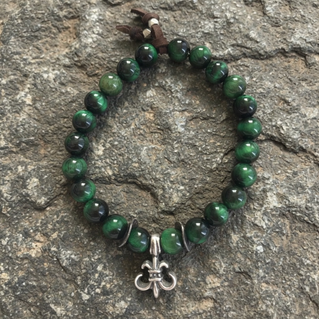 malachite fleur de lis mens bracelet