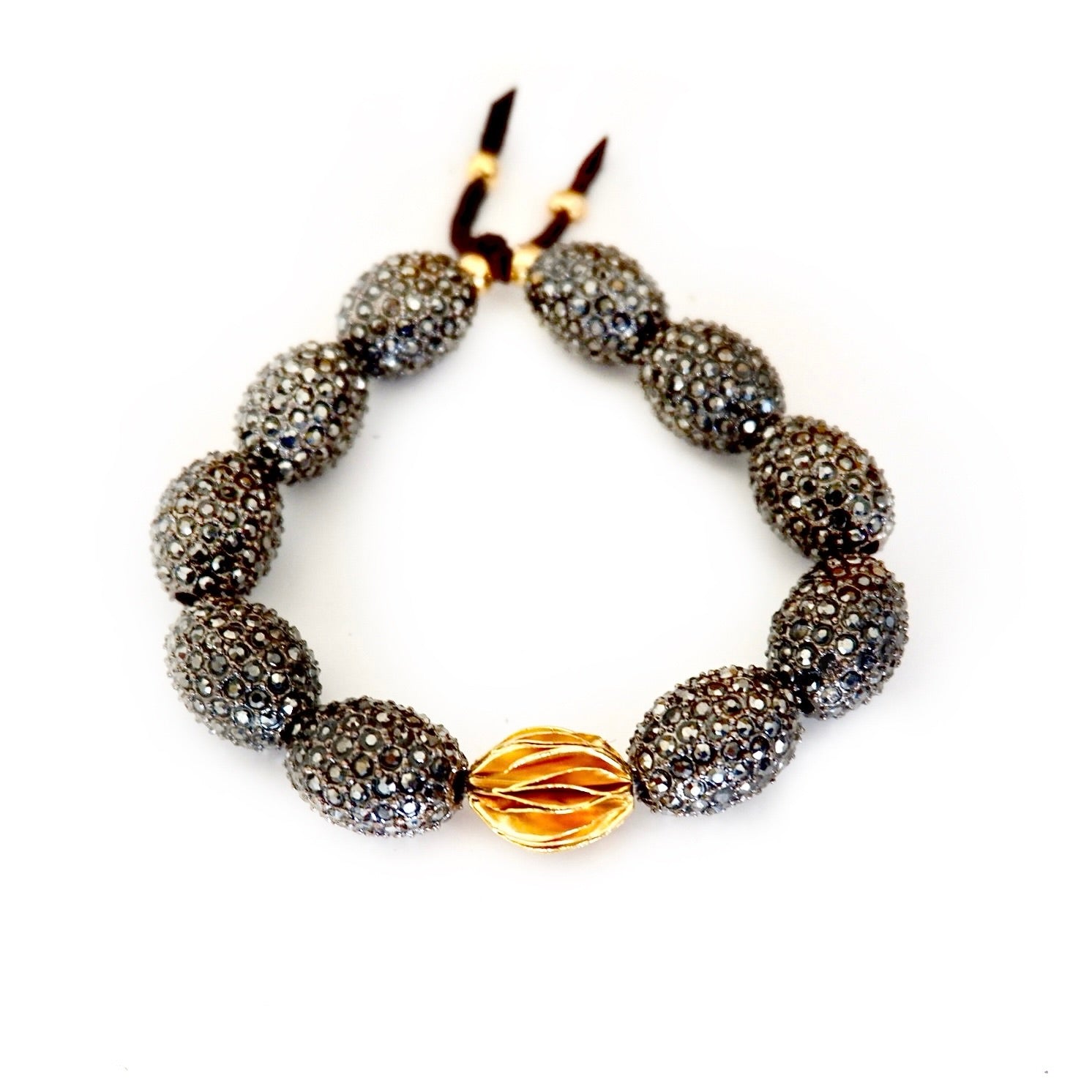 hematite and pyrite gold petal bracelet