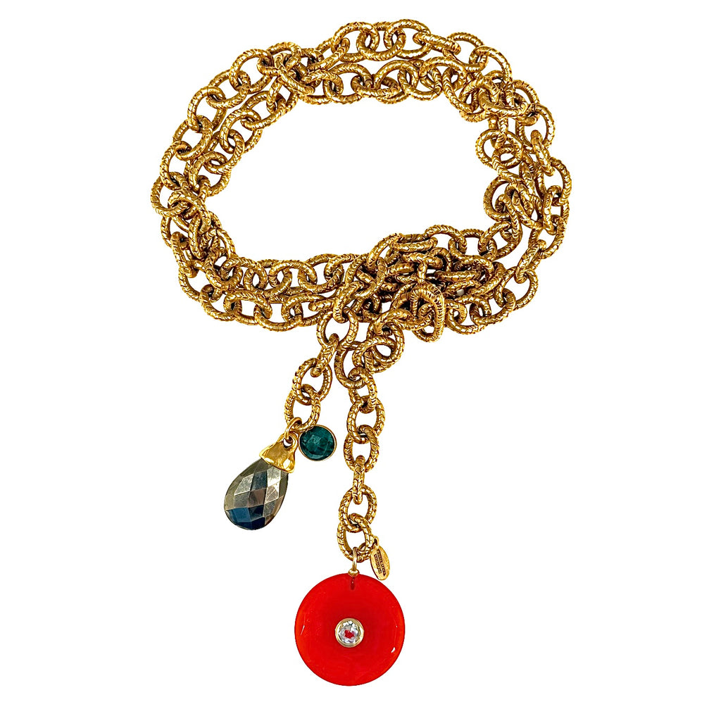 vintage chain x carnelian circle necklace