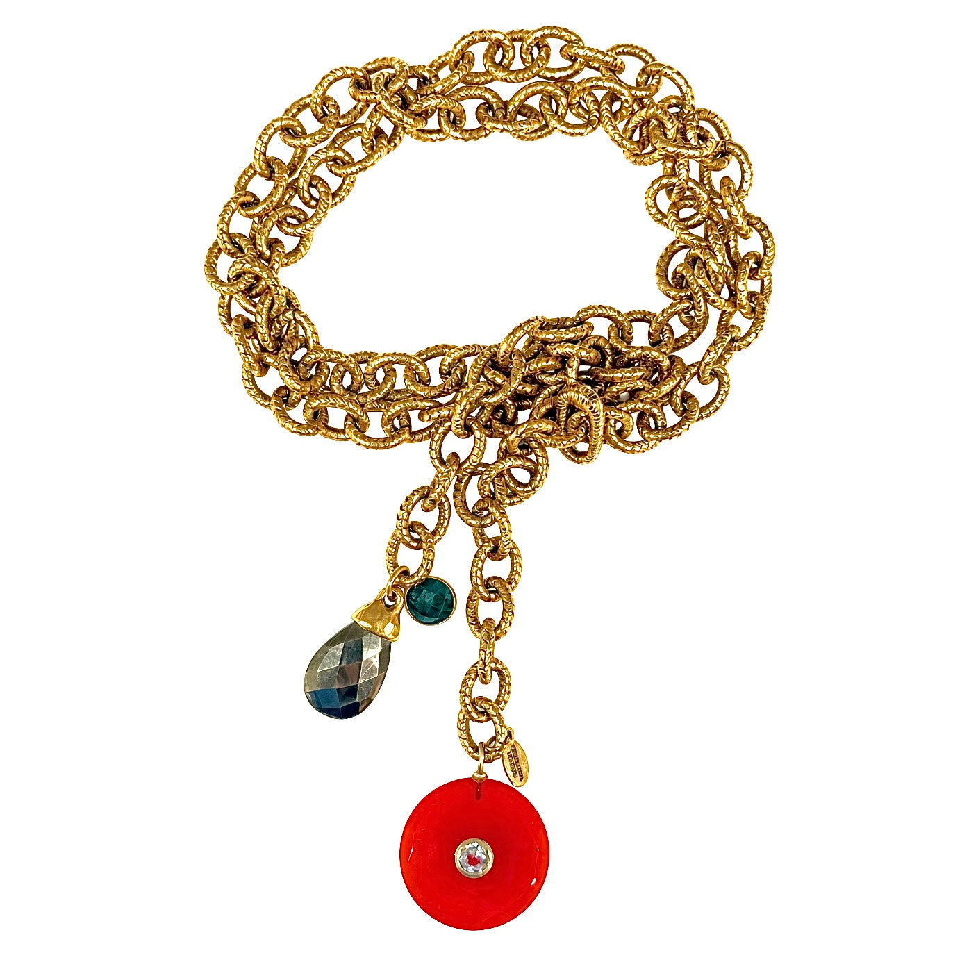 vintage chain x carnelian circle necklace