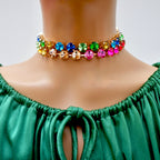 chunky rainbow crystal choker necklace