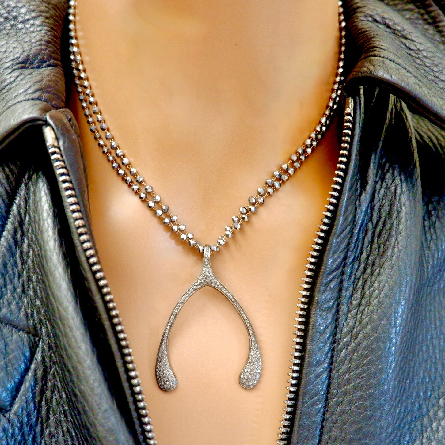 pave diamond wishbone necklace