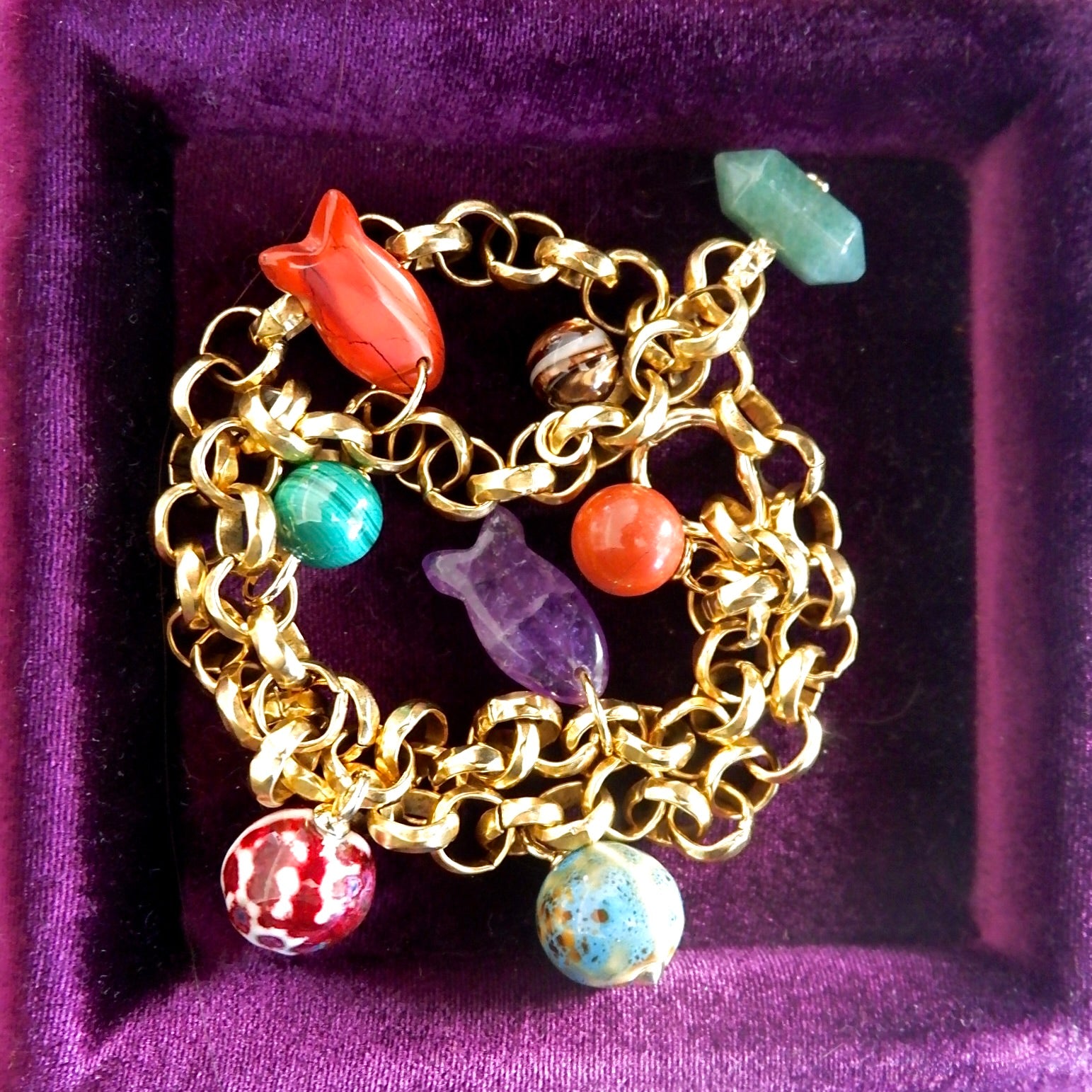 vintage chain rainbow gemstones necklace