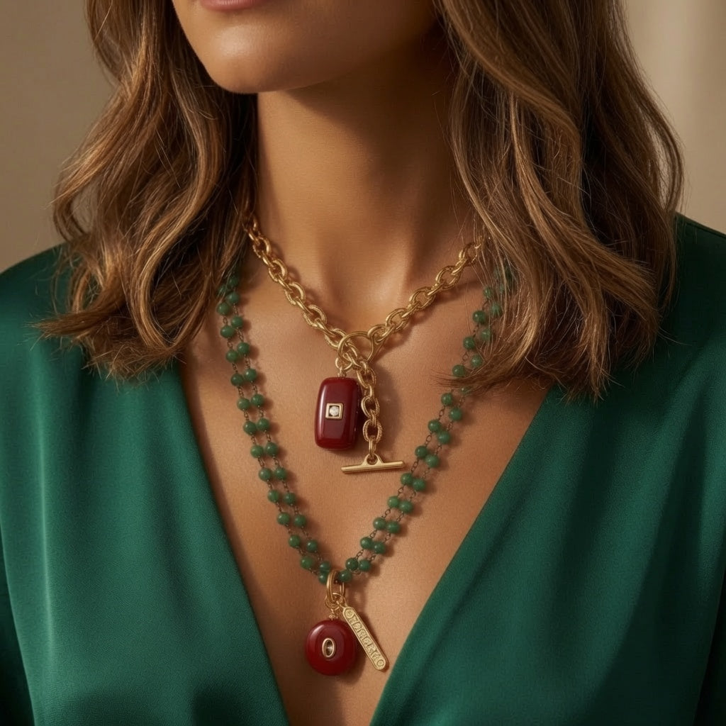 green onyx x carnelian gems necklace