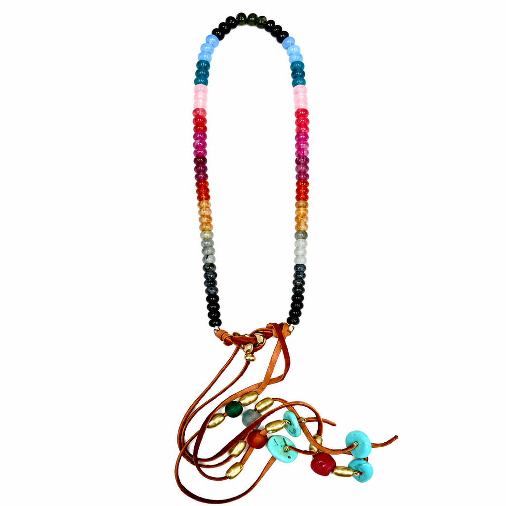 Rainbow gems x leather necklace