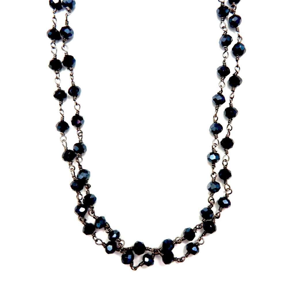 my long dainty blue pyrite necklace