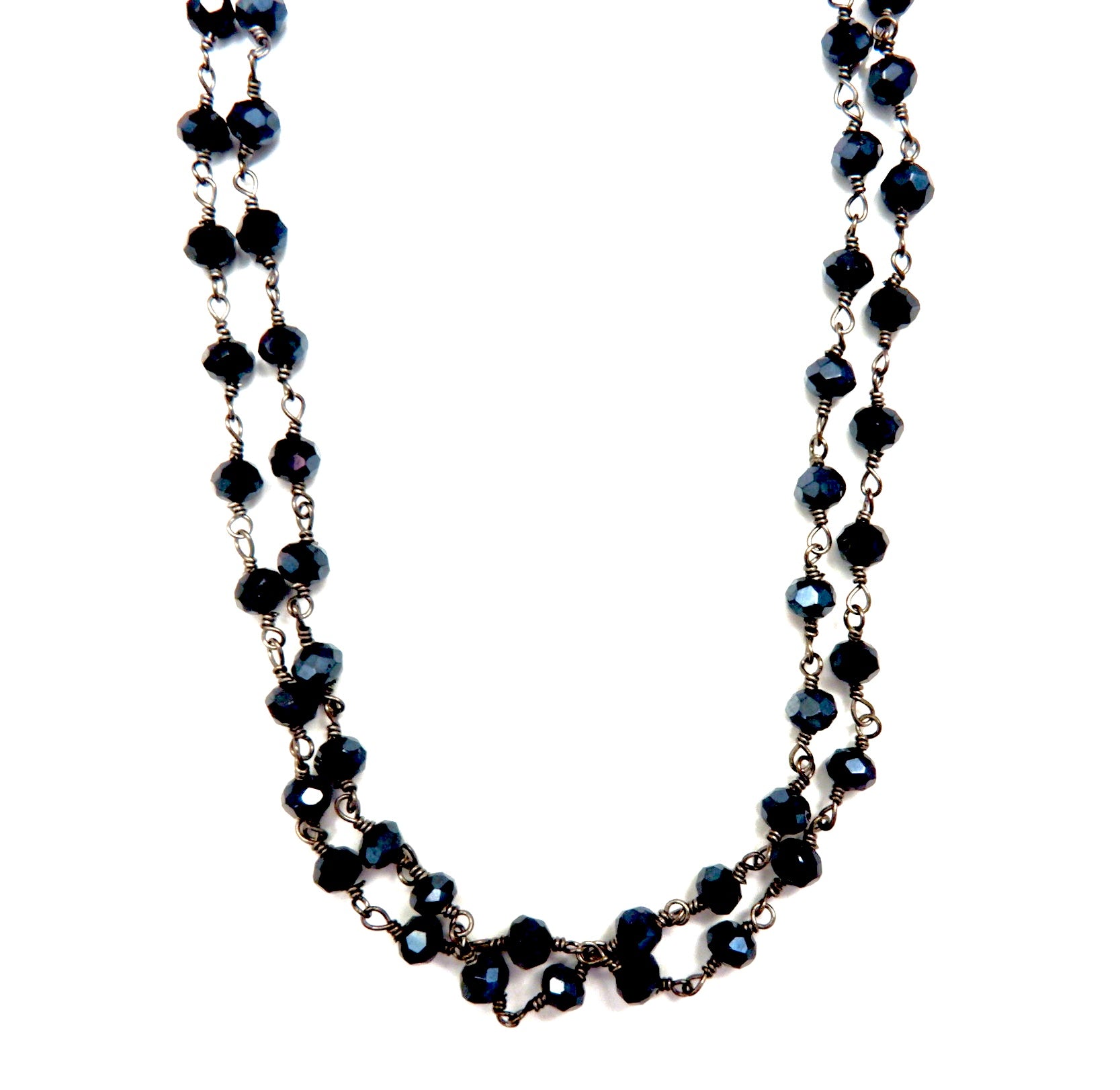 my long dainty blue pyrite necklace