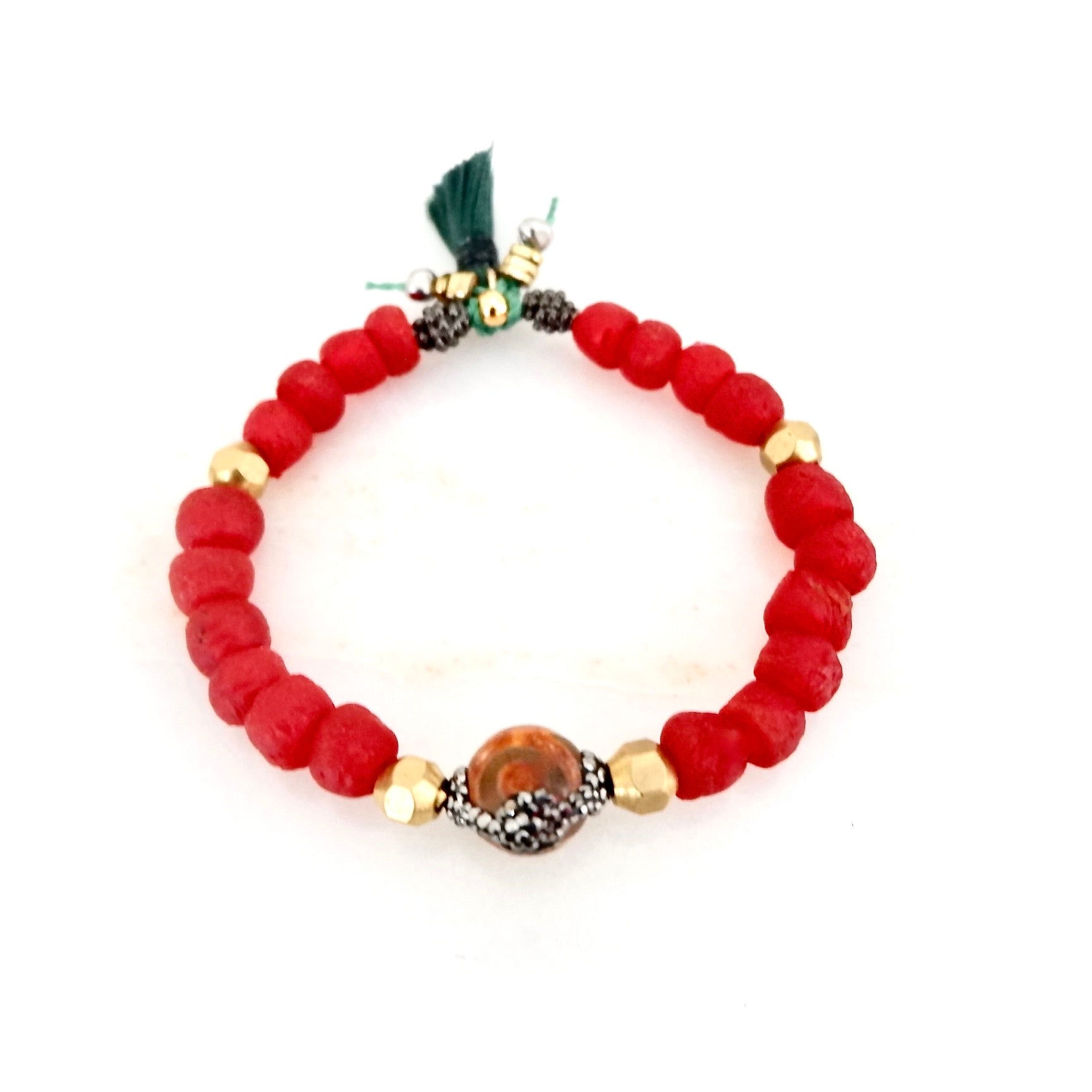 my vibrant red glass bracelet