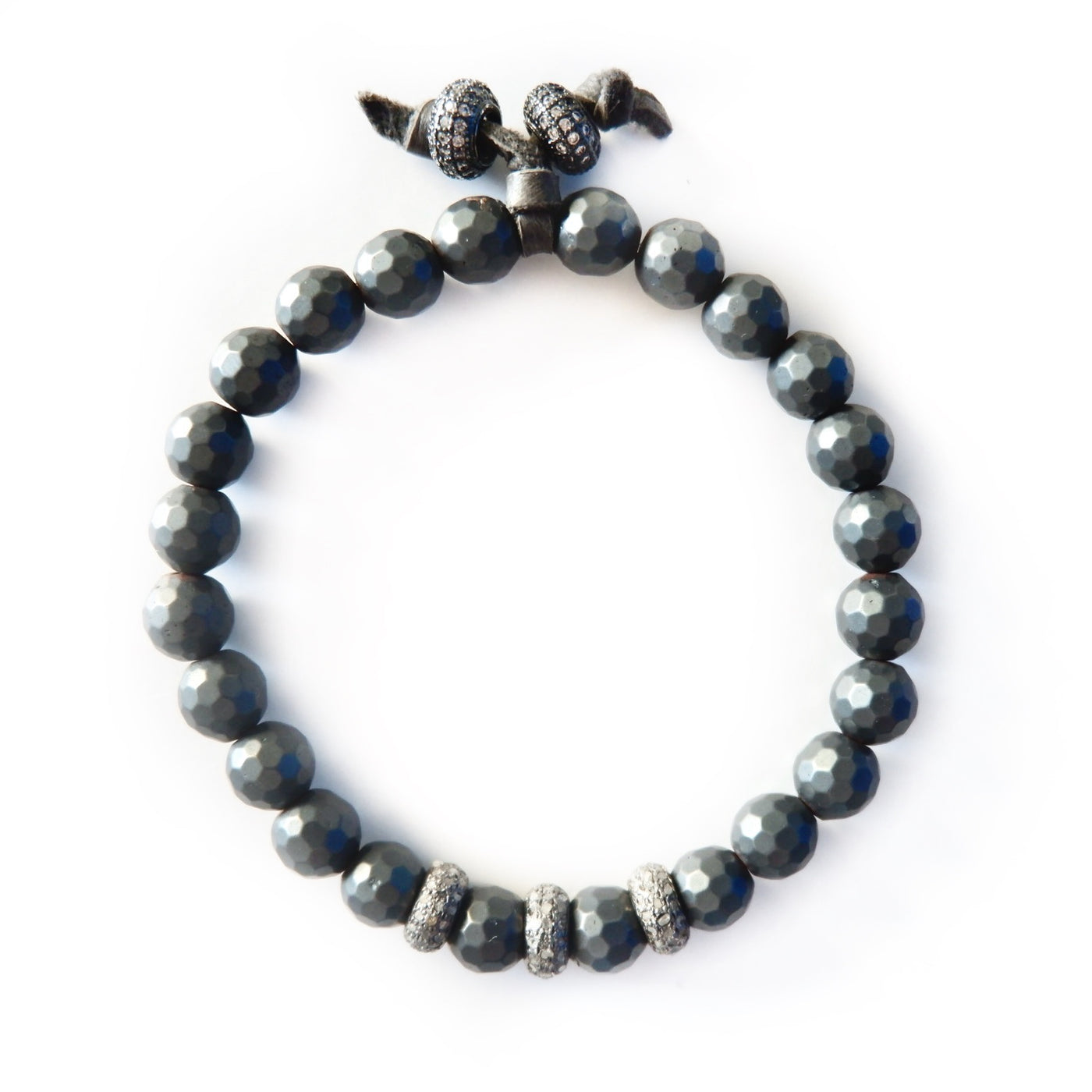 hematite and three pave diamonds bracelet