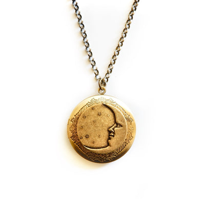 vintage moon face locket necklace
