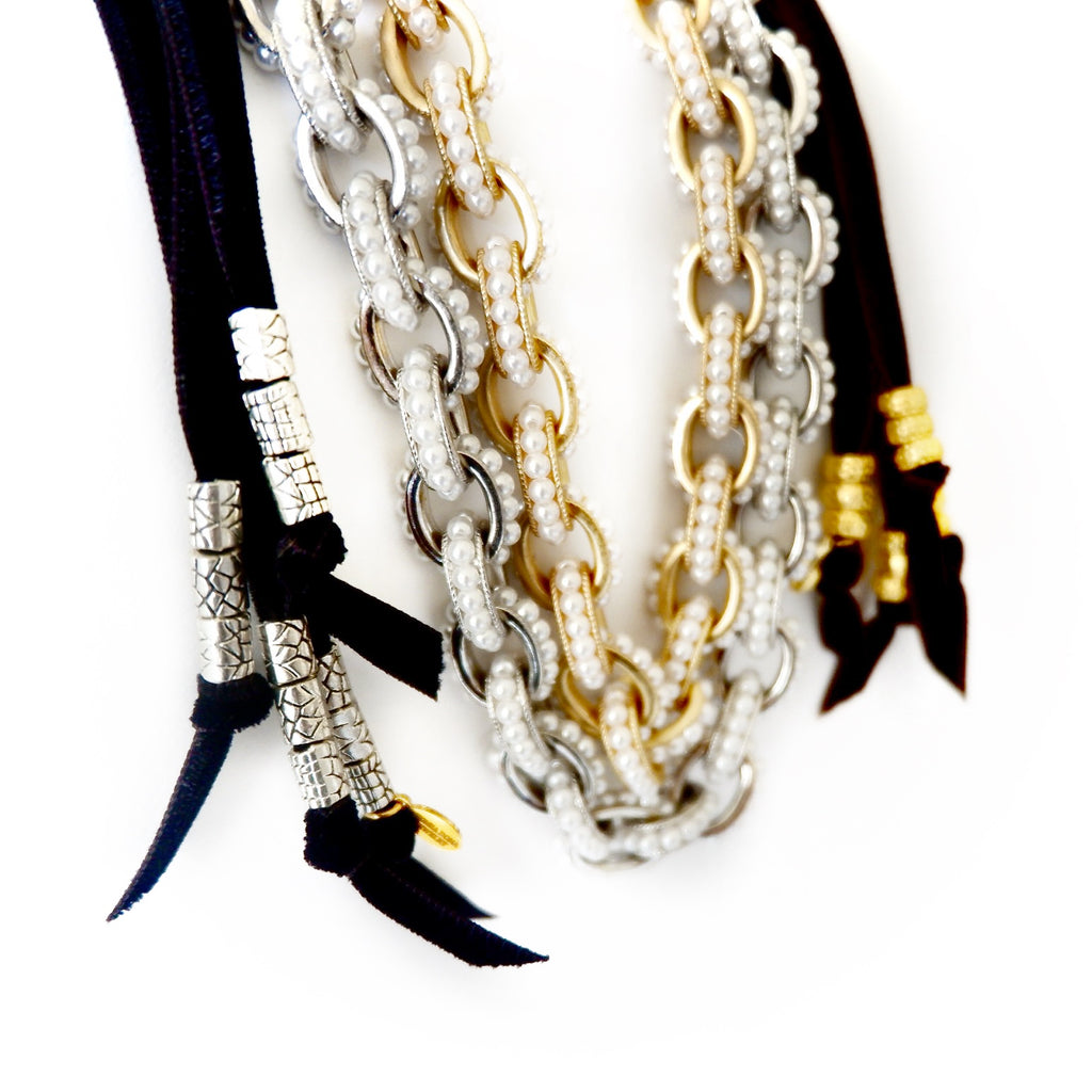 chunky metal and pearl chain necklace