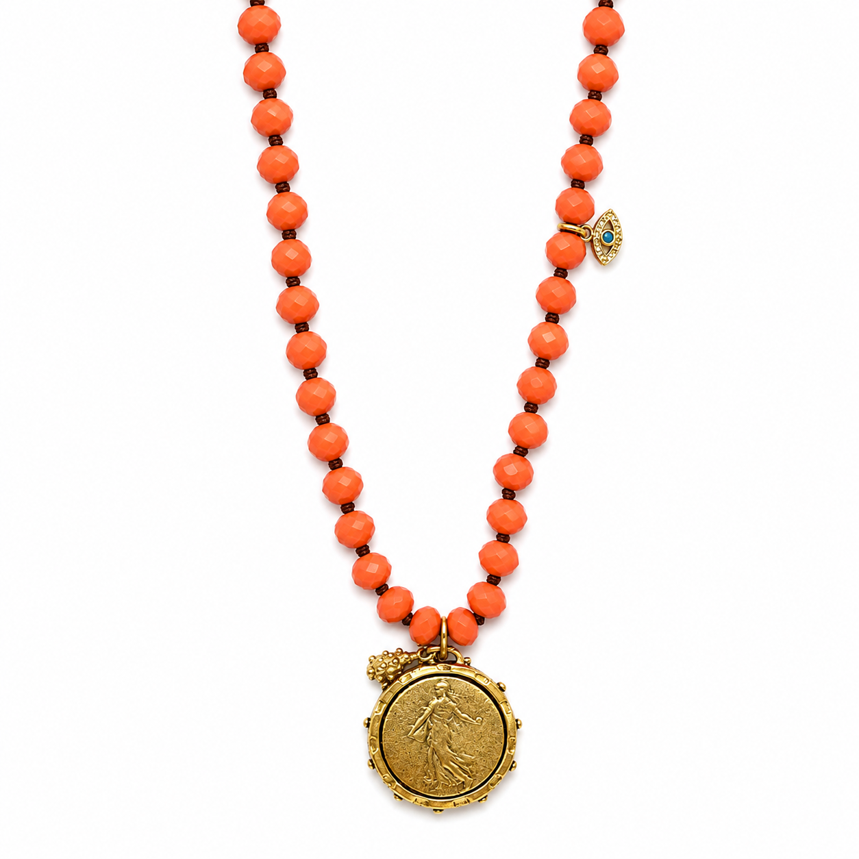 vintage coin x coral beads necklace