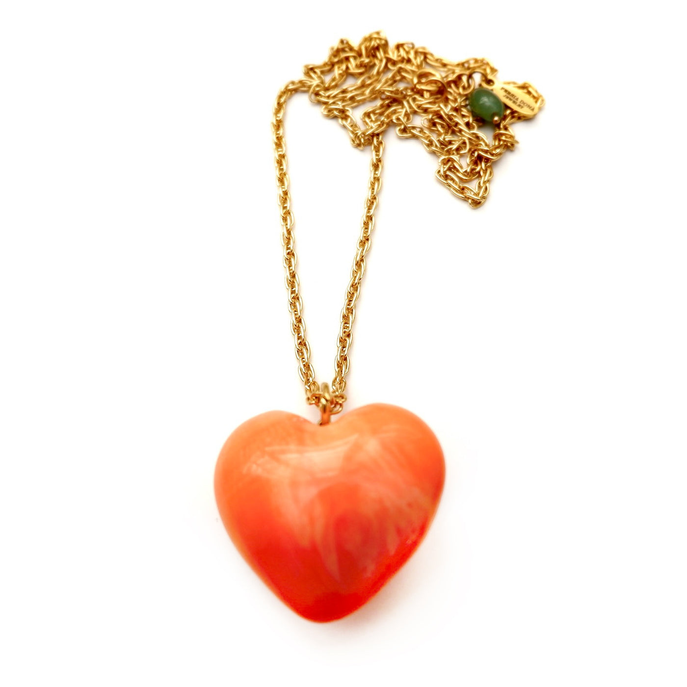 orange puffy heart pendant necklace