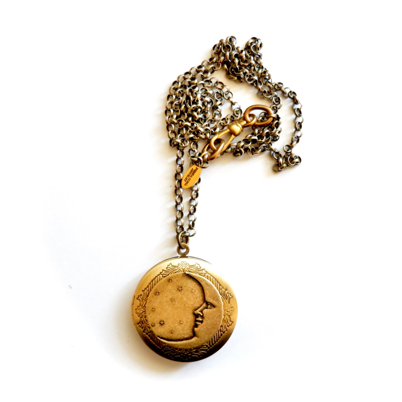 vintage moon face locket necklace